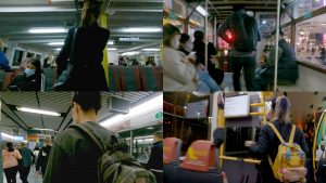 《通勤—談話》紀錄藝術家分別與四位藝術系朋友乘坐鐵路、巴士、電車、小巴及渡輪，從工作地點回到他們位於港島、九龍、新界及離島的家